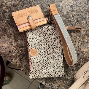 Silver and Tan Wristlet Clutch